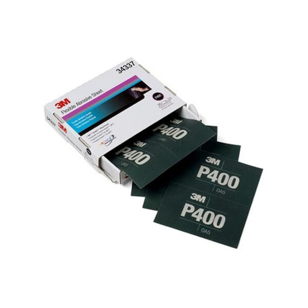 3M Flexible Abrasive Hookit Hand Sheets--P400--Box of 25 sheets